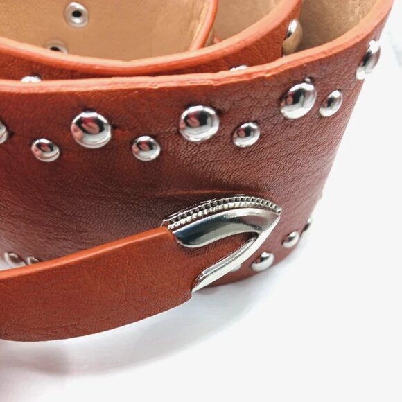 Western Womens Brown Wide Leather Studded Belt New Waist Size 27 To 33 - Picture 6 of 10